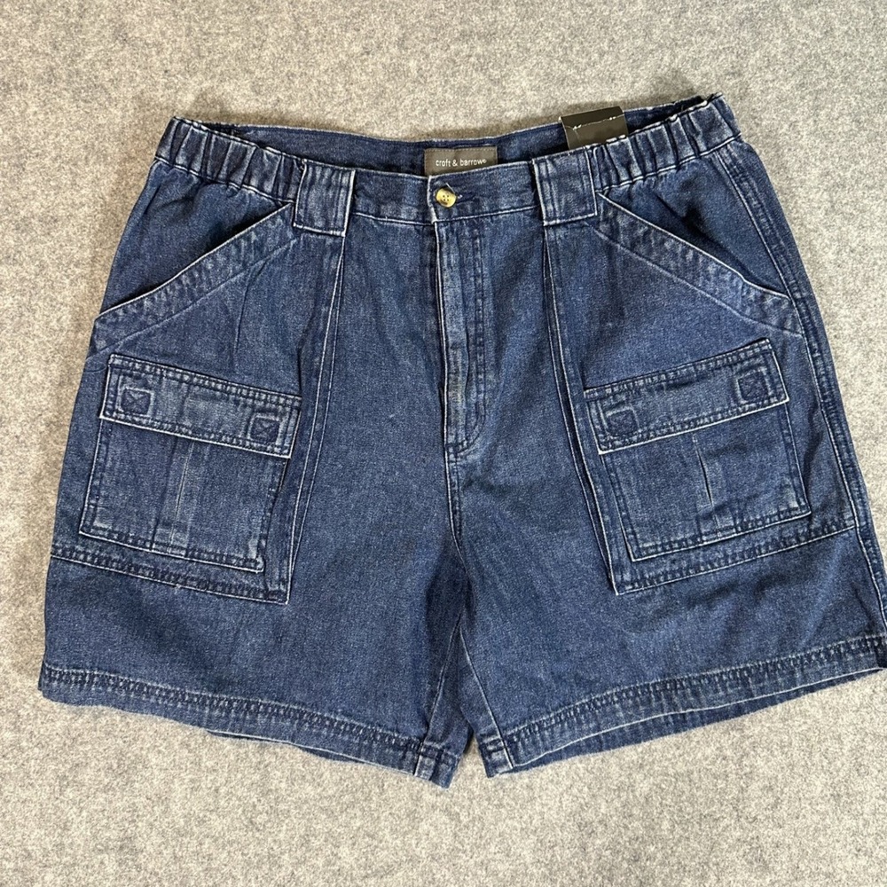 Croft & Barrow Comfort Waist Cargo Shorts 36 Blue Denim Cotton Relaxed Fit